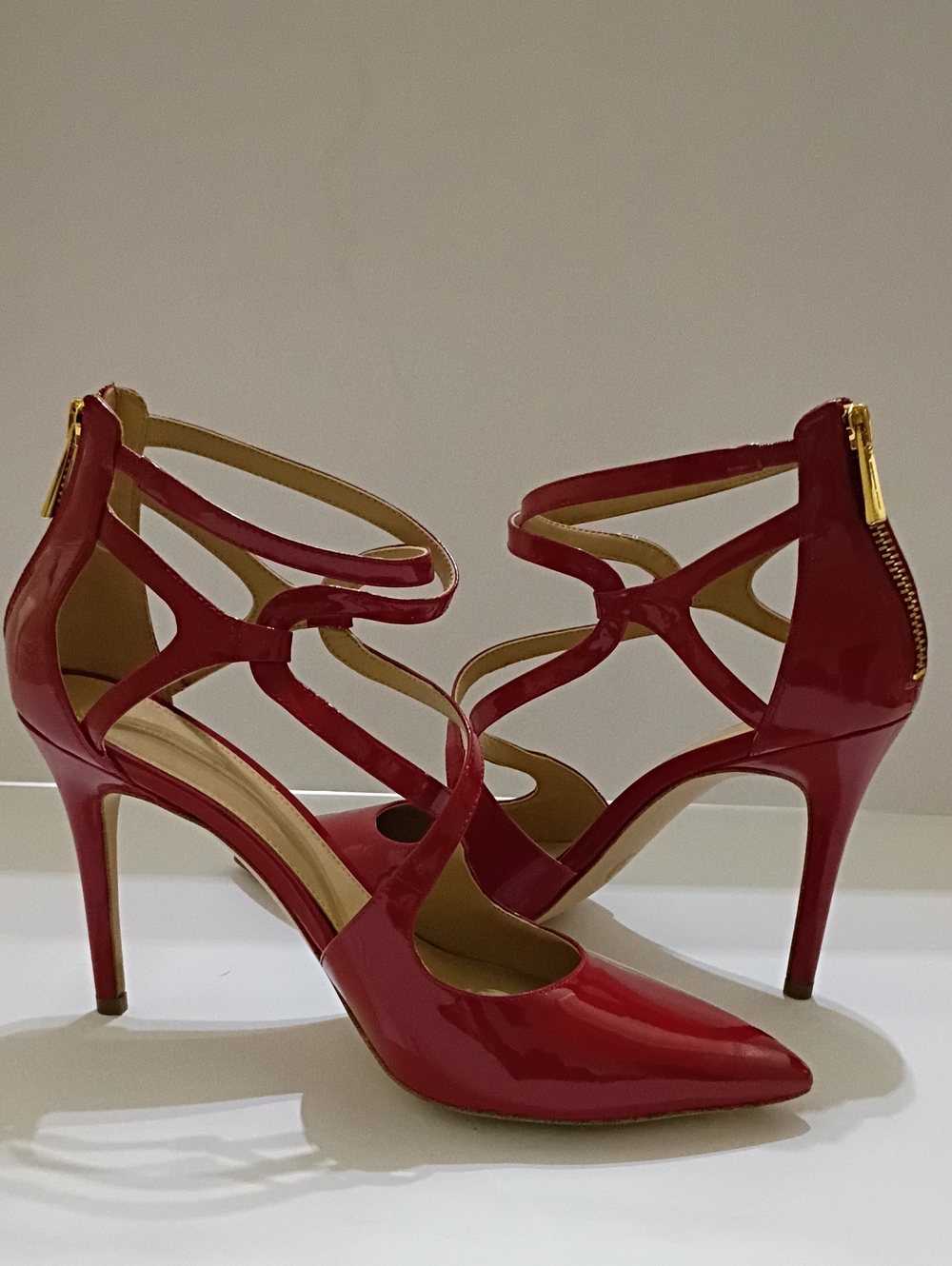 Michael Kors Catia Red Strappy Patent Pointed-Toe High Heels Size 9